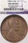 1909-S VDB 1C NGC Fine Lincoln Wheat Cent Penny Key Date FREE Shipping