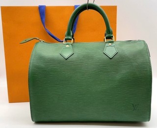 Auth Louis Vuitton Epi Borneo Green Speedy 30 M43004Handbag W/Bag NS080949