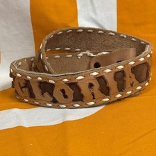 Vintage Tooled Leather GLORIA Belt Western Stitch Detail Adjustable Rustic Sz S
