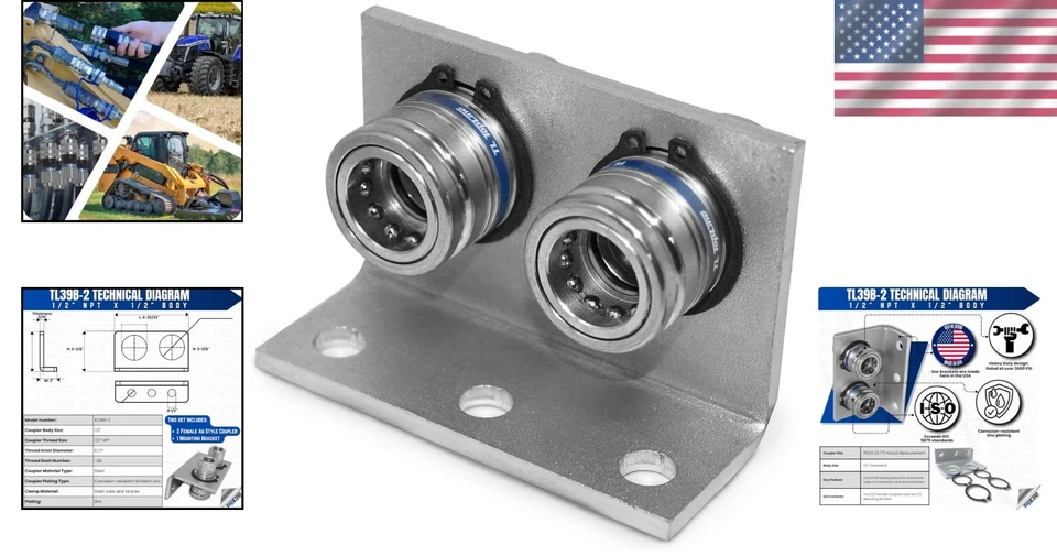 USA-Made 1/2" NPT AG Couplers with Mounting Bracket - Image 2 of 4