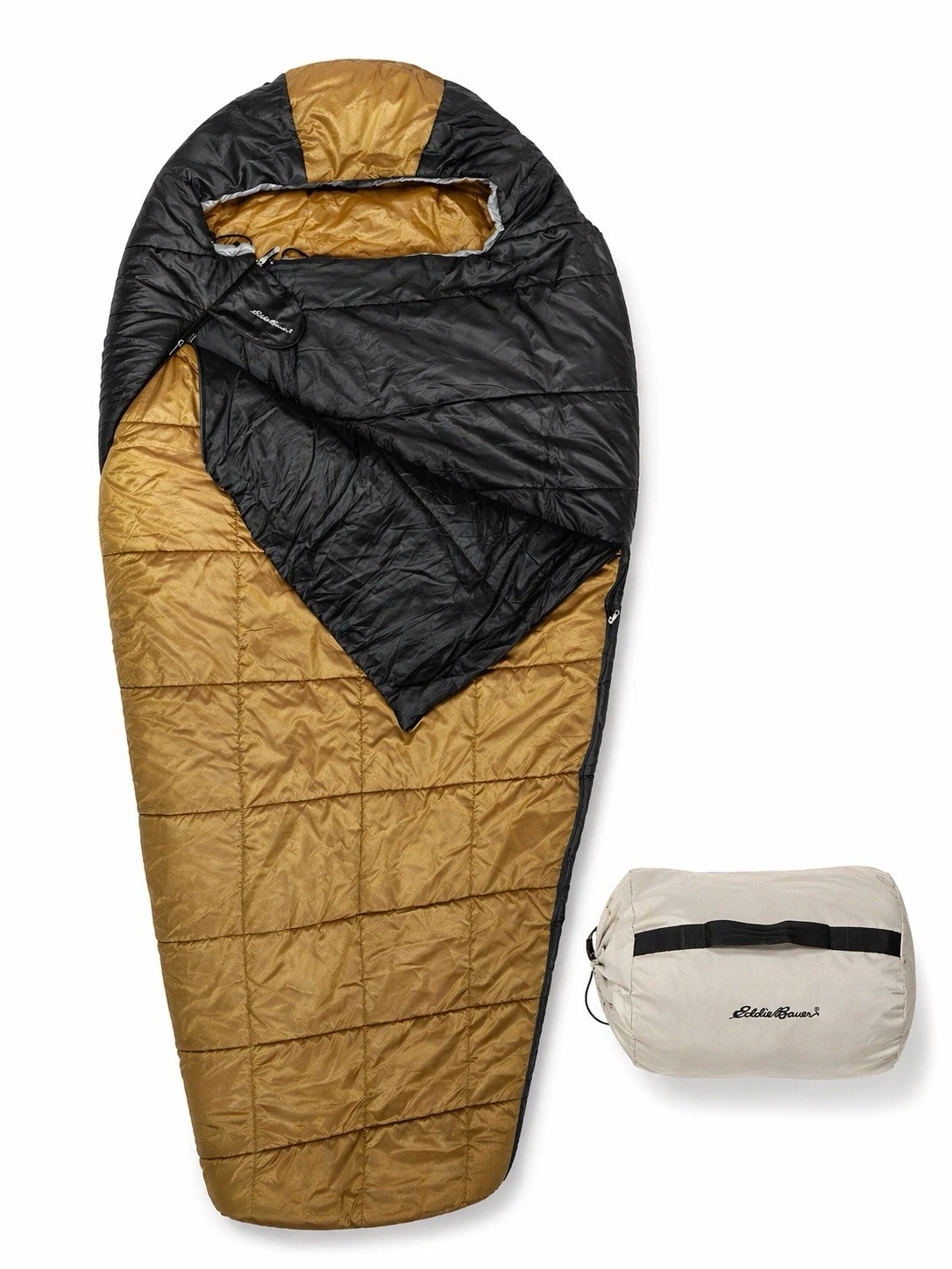 Eddie Bauer Sleeping Bag w/ Carry Storage Bag 33x90 Black Gold Camping Outdoor