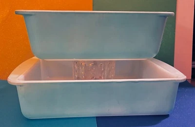 🩵SCHÖNES BLAU! Vintage Pyrex Backset 813 Laib & 222 8x8 PFANNEN LIEBEVOLL GEBRAUCHT🩵 - Bild 1 von 4
