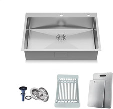 Extra-Thick 33x22 Inch Stainless Steel Drop-In Kitchen Sink with Strainer
