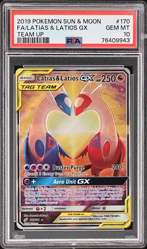 POKEMON FA/LATIAS & LATIOS GX 2019 SUN & MOON TEAM UP #170 PSA 10