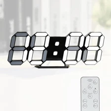 Digital Clock 3D Wall Clock for Living Room Decor 9.7" Alarm Clocks Black Clo...