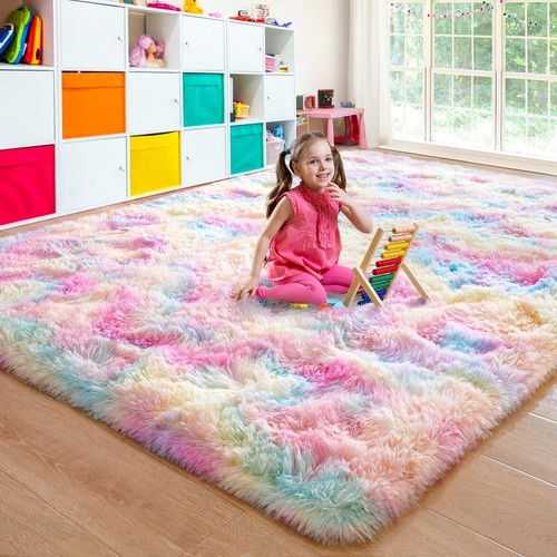 Washable, Non-Slip Area Rug, Soft Rainbow Area Rug for Girl's Room, Children'...