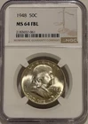 1948 P Franklin Silver Half Dollar NGC MS64 FBL