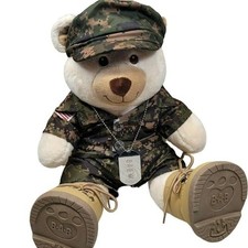 Build A Bear Military Teddy Bear 16in Cream Digital Camo Uniform Boots Dog Tags