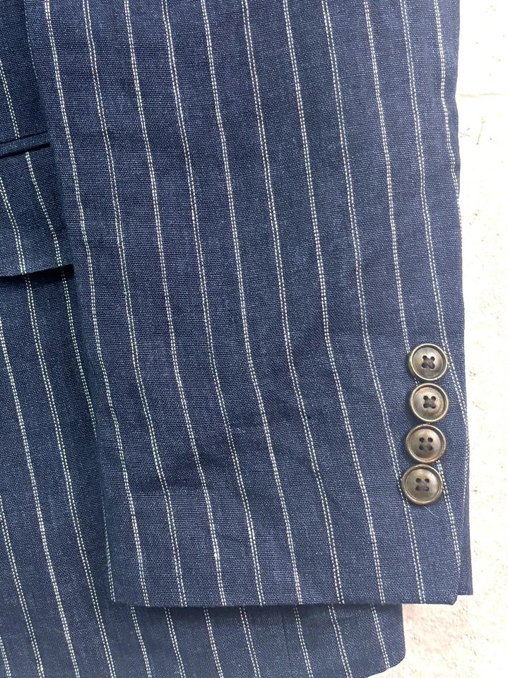 Jos A Bank 38R 1905 Navy Blue Stripe 100% Linen Blazer Jacket Sport Suit Coat - Image 2 of 4