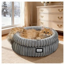 Washable Round Cat Bed, Soft Plush Faux Fur for Indoor Kittens and Puppies