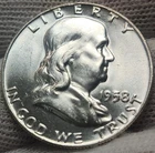 1958 D Franklin Half Dollar Uncirculated, 90% Silver - 0.3617 Troy Ounces, F58d5