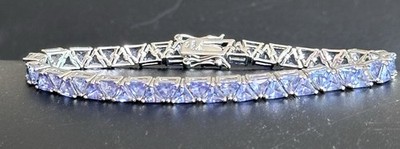 Ross Simons Sterling Silver Blue Tanzanite Tennis Bracelet Trillion Light 5mm