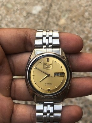 Vintage Seiko 5 Automatic 21 Jewels Gold Dial Day Date Men s Watch Japan