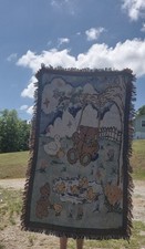 VINTAGE Teddy Bear Duckling Tapestry Style Baby Blanket Nursery Decor 48" 34"