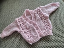 New hand knitted baby Girls pink cardigan Newborn 0 months