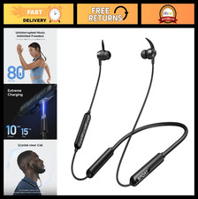 Bluetooth 5.3 Neckband Headphones, 80Hrs Playtime, IPX6 Waterproof, Stereo Bass