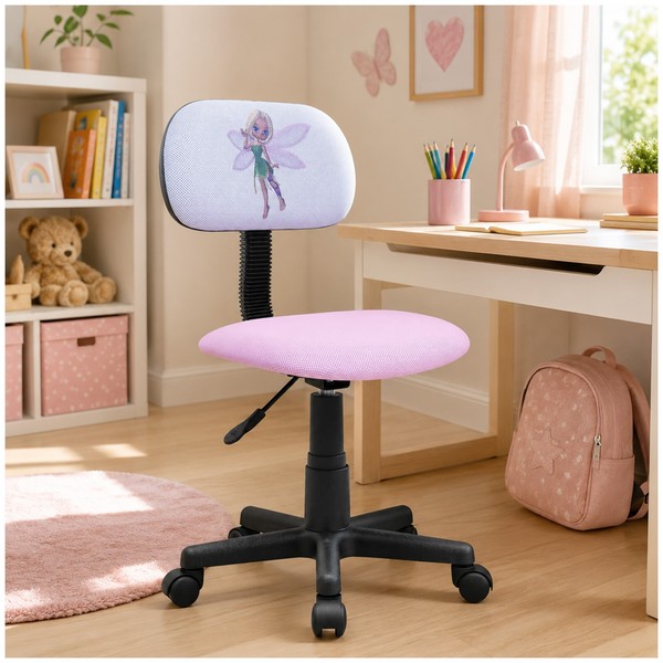 Kinderstuhl Drehstuhl Blumenfee Rosa Schreibtischstuhl Rollen Hti-Line-image