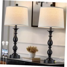 28" Modern Table Lamps Set of 2 with USB C A Ports and AC Outlet, 3 Way Black