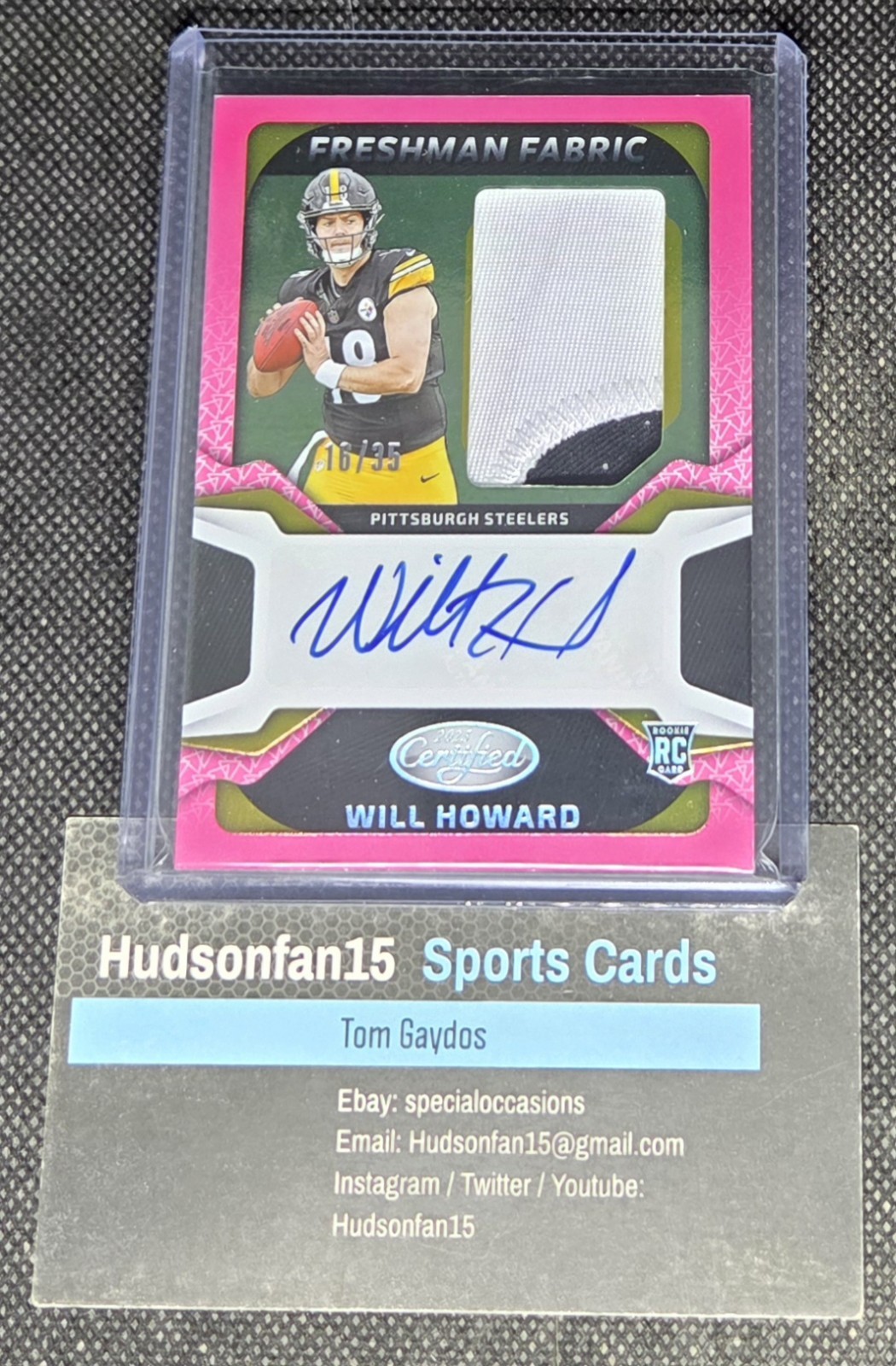 Will Howard 2025 Panini Certified Freshman Fabric RC Patch Auto FOTL Pink 16/35