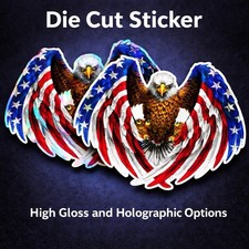 Bald Eagle Sticker, Patriot American Flag Waterproof Die Cut Vinyl Printed Decal
