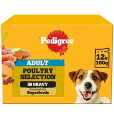 96 x 100g Pedigree Adult Wet Dog Food Pouches Mixed Varieties In Gravy