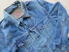 VTG  Levi Strauss 80s Mens Red Tab BLUE JEAN Denim Trucker Jacket Worn XL 70589