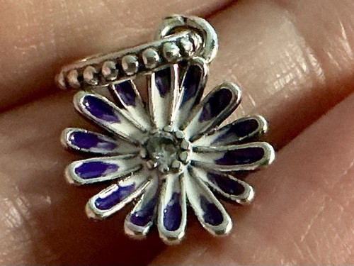 Pandora Purple Daisy Flower Dangle Charm S925 ALE Sterling Silver Enamel