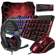 Gaming Keyboard and Mouse and Mouse pad and Gaming Headset, Wired LED RGB Bac...