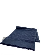 Authentic Gucci Men's Wool Scarf in Color Navy with GG Jacquard Print from Japan
