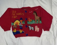 Vintage 1989 Aunti M's Fantasies Old McDonalds Farm 3D Cardigan Sweater 18m