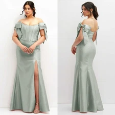 ALFRED SUNG Sonnet Corset Maxi Dress Size 22 Willow Green Fit & Flare Bow Formal
