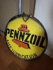 VINTAGE PENNZOIL 24” STORE GAS STATION AUTO SHOP METAL SIGN W/ CHAIN 1950s RARE!