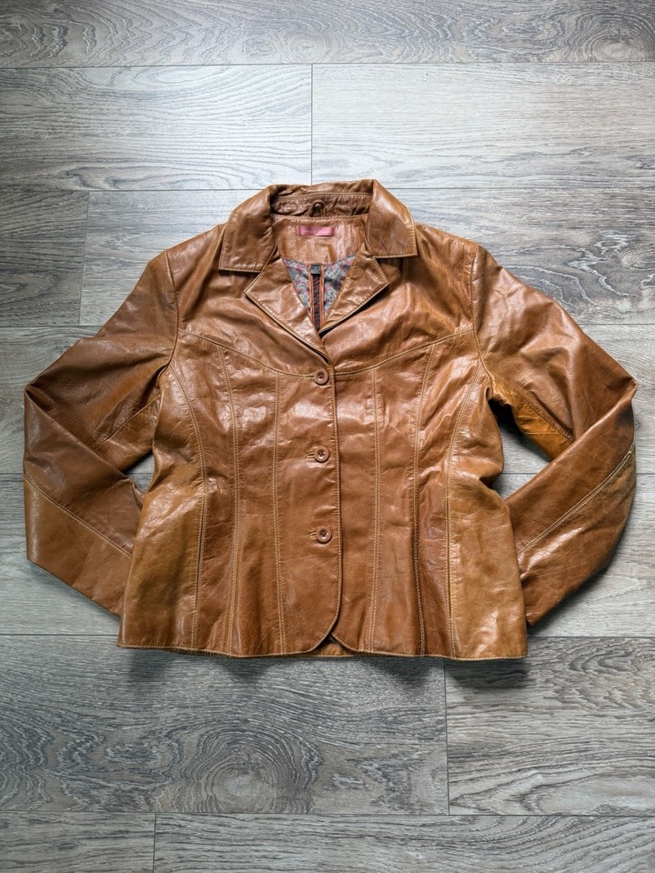Vintage Wilsons Leather Jacket Blazer Tan Brown Paisley Lining Western Y2K