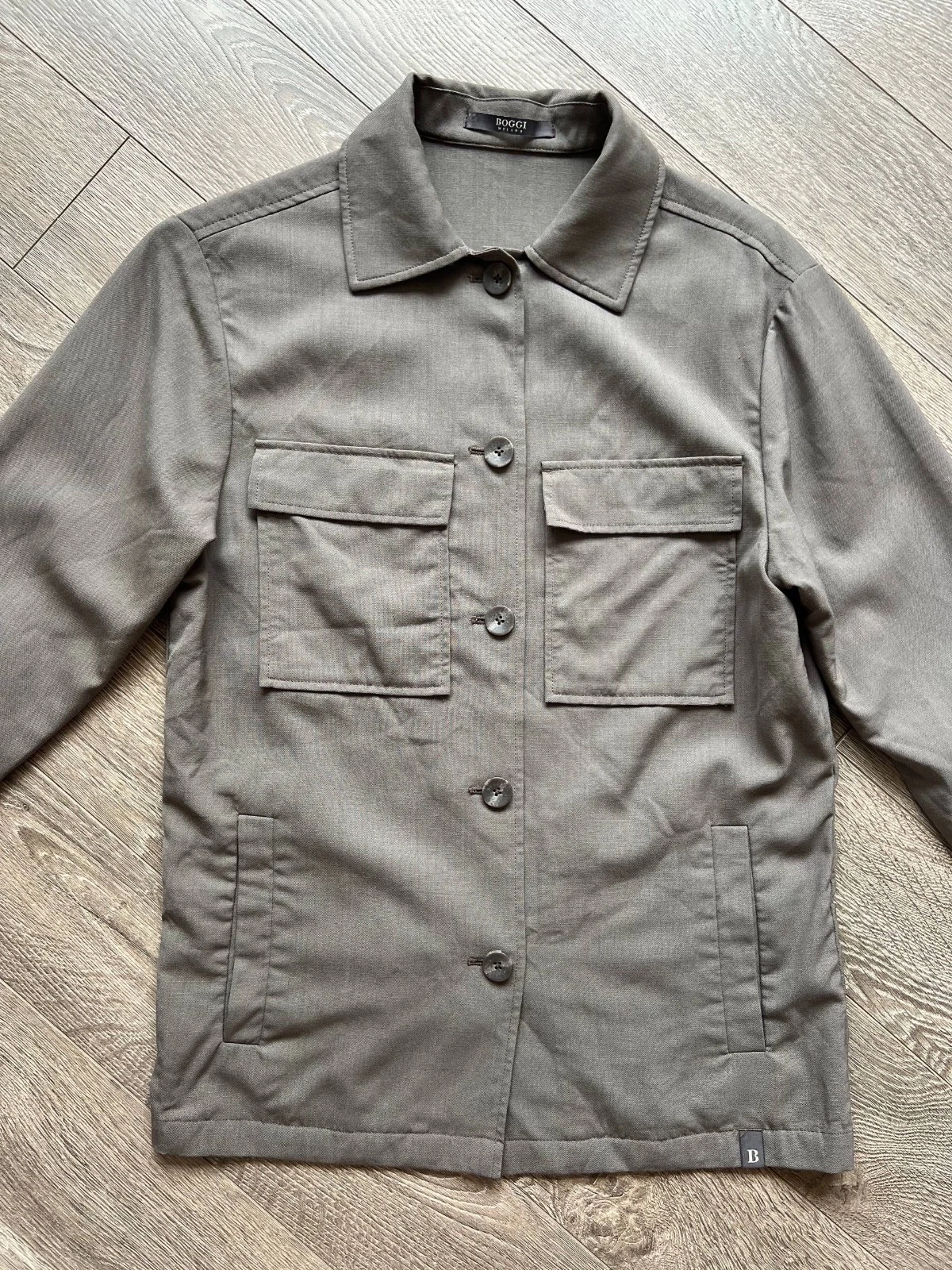 BOGGI Milano LINK 100% Wool Shirt Jacket Mens XS Taupe Brown Overshirt Safari image 5