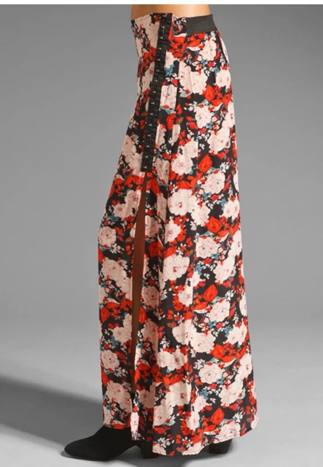 Maxi Falda Azul Luna Ojales Divididos Planeta Azul Talla S Festival Floral Oscuro Romántico Foto 3 de 4