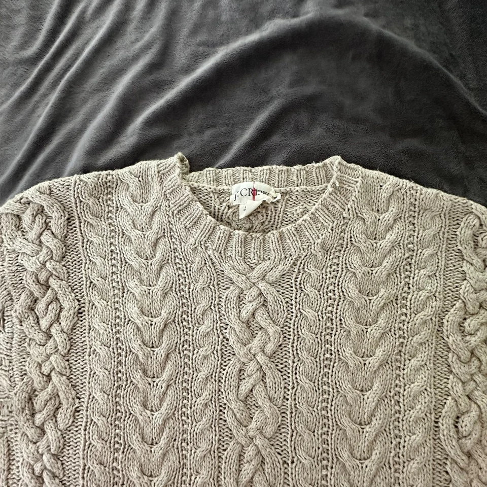 J CREW Sweater Womens XS Cream Linen Cotton Blend Oarsman Cable Knit Preppy - Image 2 of 4