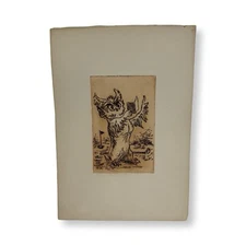 William A. Kolliker Etching Print – “Owl Teacher” – Hand-Colored Intaglio 3x5”