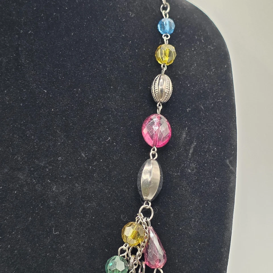 Womens Multi Strand Silver Tone Multicolor Crystal Beaded Layered Necklace 42" - Image 4 of 4