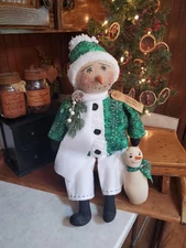 Primitive Christmas Snowman  doll, farmhouse snowman, winter Snowman  doll, 