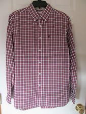 NWT Men's STAFFORD PREP Cotton Red PLAID DRESS SHIRT size Small Long Sleeve