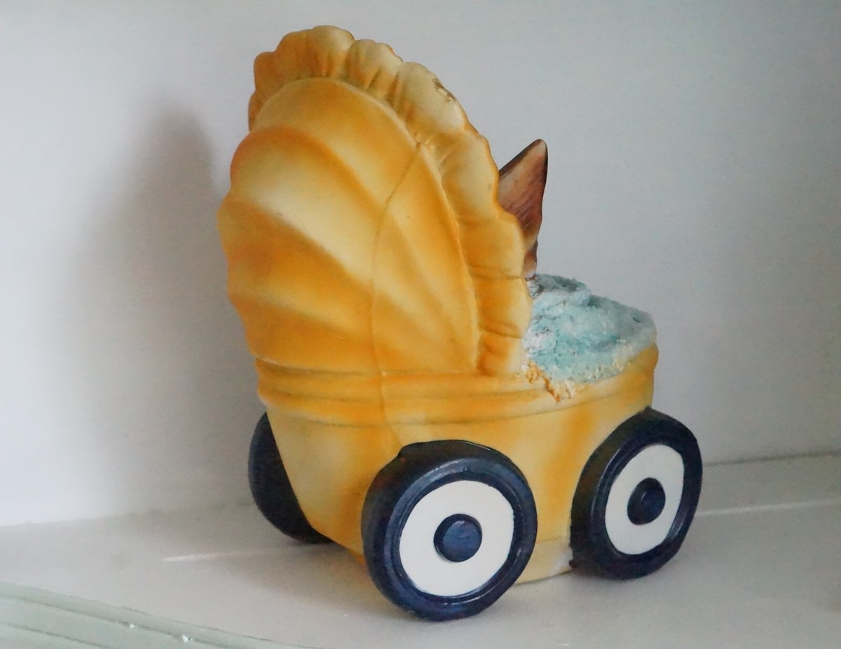 Kittens In Baby Carriage Figurine, Vintage Calico Cats, Twin Kittens In Baby Carriage Figurine, Vintage Calico Cats, Twin