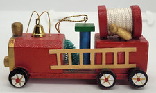 Vintage Wooden Fire Truck with Hose and Bell