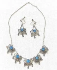 Judaica Bezalel Yemenite filigree silver sterling 935 and faceted Art glass set