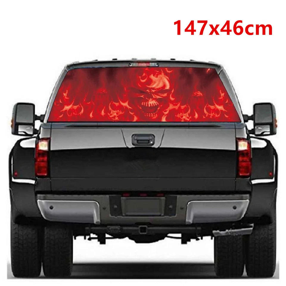 Car Rear Window Sticker Decal Red Flood Flame Flaming Skull Cool Decoration Foto 2 de 4