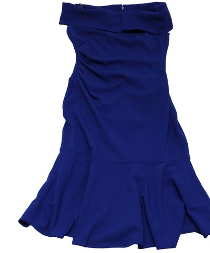 Vince Camuto Off the Shoulder Cocktail Flounced Crepe Dress - Royal Blue - Sz 8 - Picture 6 of 13