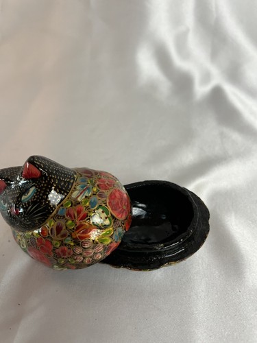 Vintage Cat Kitty Trinket Vanity Box cartapesta Kashmir india fiori - Foto 3 di 5