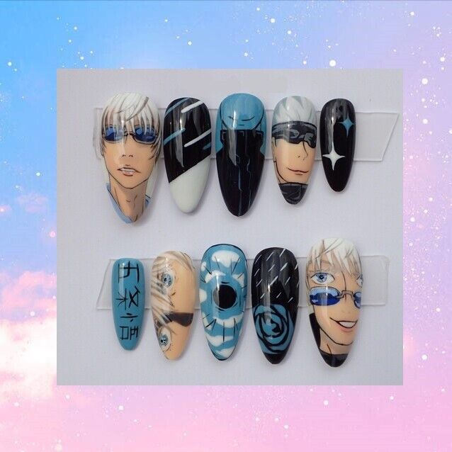 Satoru Gojo Nails Anime Press on Nails Anime False Nails Jujutsu Kaisen  Cute