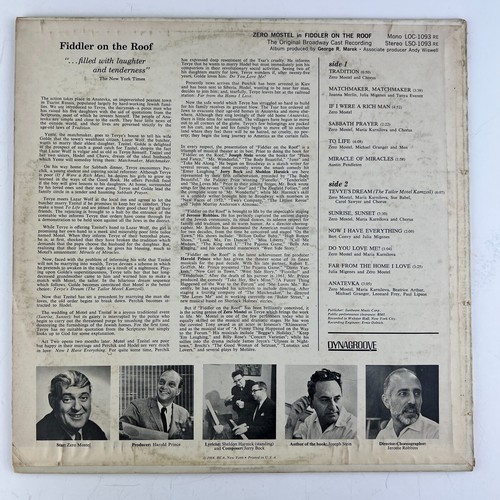 Zero Mostel In Fiddler On The Roof (Original Broadway Cast Recording) Vinyl LP - Picture 2 of 2
