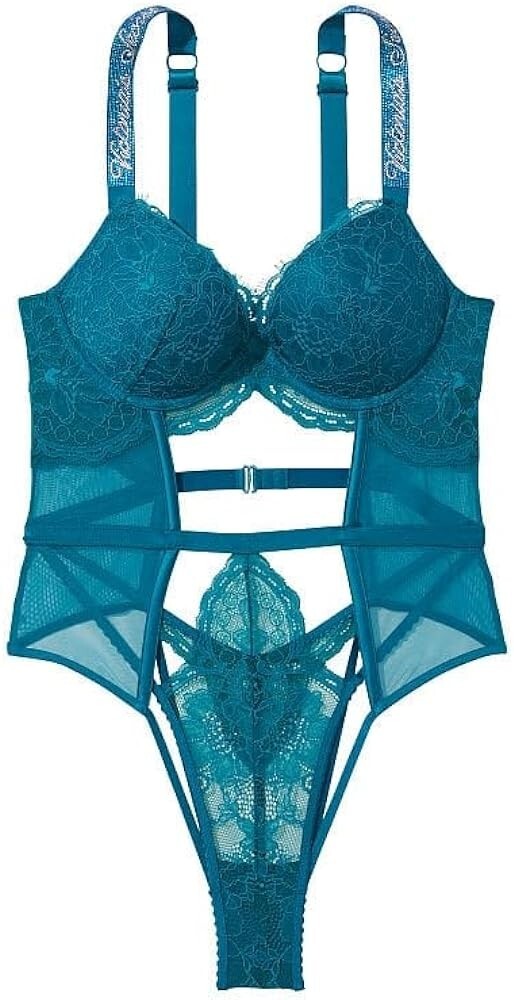 VICTORIA'S SECRET VERY SEXY SHINE STRAP PUSH UP LACE TEDDY LARGE