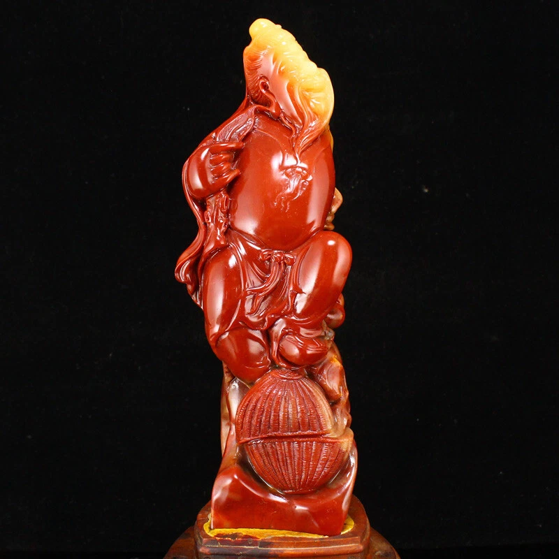 Китайский красный и желтый Shoushan камень статуя w даосизм божество - Изображение 2 из 4
